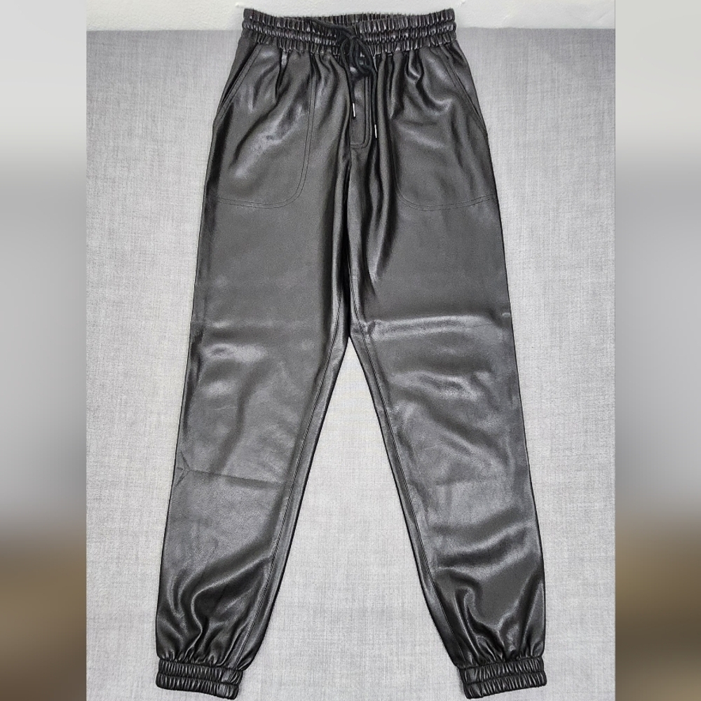 Noli Faux Black Leather Jogger Style Pants. Small.